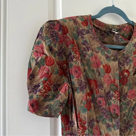 Vintage 70s Dawn Joy Brown Floral Button Up Dress Women’s Size Small Retro - Picture 4 of 16